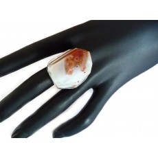 Orange White Agate Ring, Chunky Gemstone Ring, Big